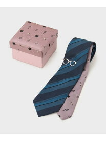 【SALE／45%OFF】【BOXセット】ジェントルマンストライプ ネクタイ*眼鏡型タイバー TAKEO KIKUCHI タケオキクチ スーツ・フォーマル ネクタイ・蝶ネクタイ グリーン ネイビー【RBA_E】【送料無料】[Rakuten Fashion]