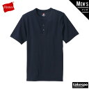 ヘインズ Tシャツ メンズ 半袖 ビーフィー リブ ヘンリーネック BEEFY-T 紺 ネイビー Hanes HM1T103 大きいサイズ 有 スポーツウェア トレーニングウェア スポーツ おしゃれ ブランド