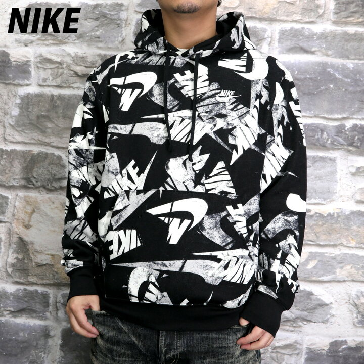 楽天市場 9 23 9 25 3日間限定ゲリラバーゲン 送料無料 新作 ナイキ スウェットパーカー 上 メンズ Nike ロゴ 総柄 フーディ パーカー 裏起毛 Dm68 Blk あす楽 ルームウェア トレーニングウェア スエット ルームウェア 部屋着 高級 アウトレット スポーツ おしゃれ