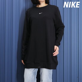 5/25-5/26 2日間限定ゲリラバーゲン ナイキ 新作 スウェットシャツ 上 レディース NIKE 裏毛 吸汗 速乾 綿混 クルーネック ワンポイント チュニック FJ9568 あす楽 黒 ブラック