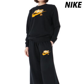 4/20-4/21 2日間限定ゲリラバーゲン ナイキ 新作 スウェット 上下 レディース NIKE クルーネック 裏毛 綿混 FN3629 あす楽 黒 ブラック| セットアップ 上下セット ウィメンズ かわいい 大きいサイズ 有 ウォーキング ウェア スポーツウェア トレーニングウェア