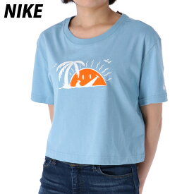 ナイキ Tシャツ 上 レディース NIKE 半袖 クロップド丈 綿100 DQ3310 5/o 青 ブルー| ウィメンズ かわいい 大きいサイズ 有 トップス ウォーキング ウェア スポーツウェア トレーニングウェア