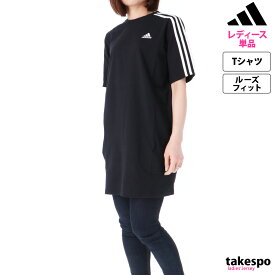 5/25-5/26 2日間限定ゲリラバーゲン 新作 アディダス Tシャツ 上 レディース adidas 半袖 ワンピース 3ストライプス サイドライン 三本ライン エッセンシャルズ ENJ88| かわいい 大きいサイズ 有 トップス ウォーキング ウェア スポーツウェア トレーニングウェア