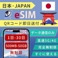 【初回限定15％OFFクーポン配布中】日本 eSIM 最短30分QRコード発行 無制限 5G/4G高速回線 データ 無制限…