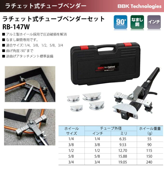 楽天市場】BBK ラチェット式チューブベンダーセット RB-147W 適合 