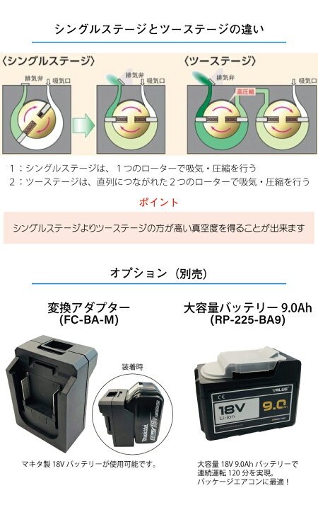楽天市場】BBK 充電式真空ポンプ RP-225 フルセット ツーステージ 