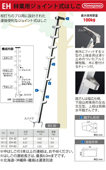 楽天市場】長谷川工業 (配送先法人限定) 枝打はしご EH-30 全長：3.07m 