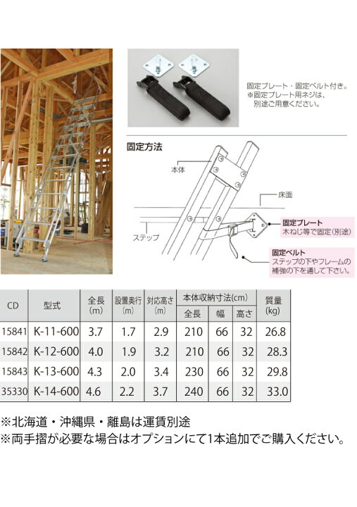 楽天市場】長谷川工業 アルミ仮設階段はしご K-13-600 全長：4.3m 質量 