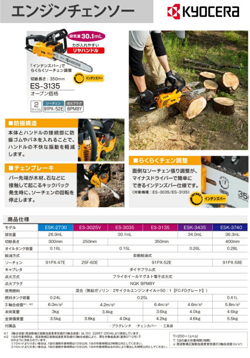 楽天市場】京セラ (リョービ/RYOBI) エンジンチェーンソー ES-3135 