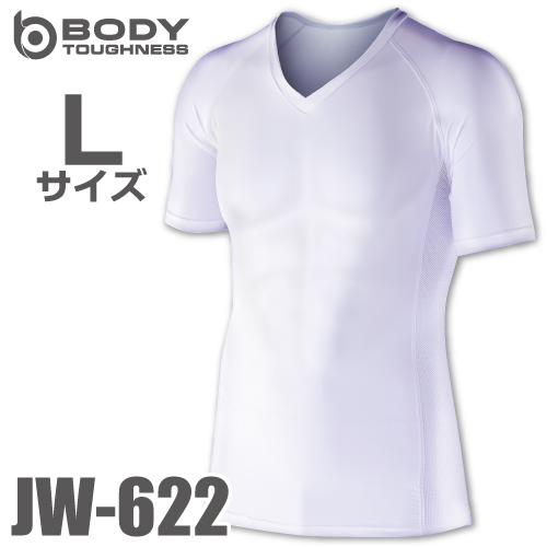 おたふく手袋 BT冷感 半袖Vネックシャツ JW-622 白 Lサイズ UV CUT生地仕様 ストレッチタイプ