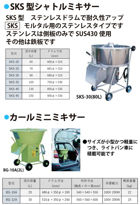 楽天市場】タケムラテック (配送先法人様限定) モルタルミキサー SK-30 