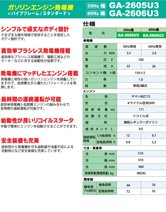 楽天市場】Denyo/デンヨー （配送先法人様限定） 小型ガソリン発電機 