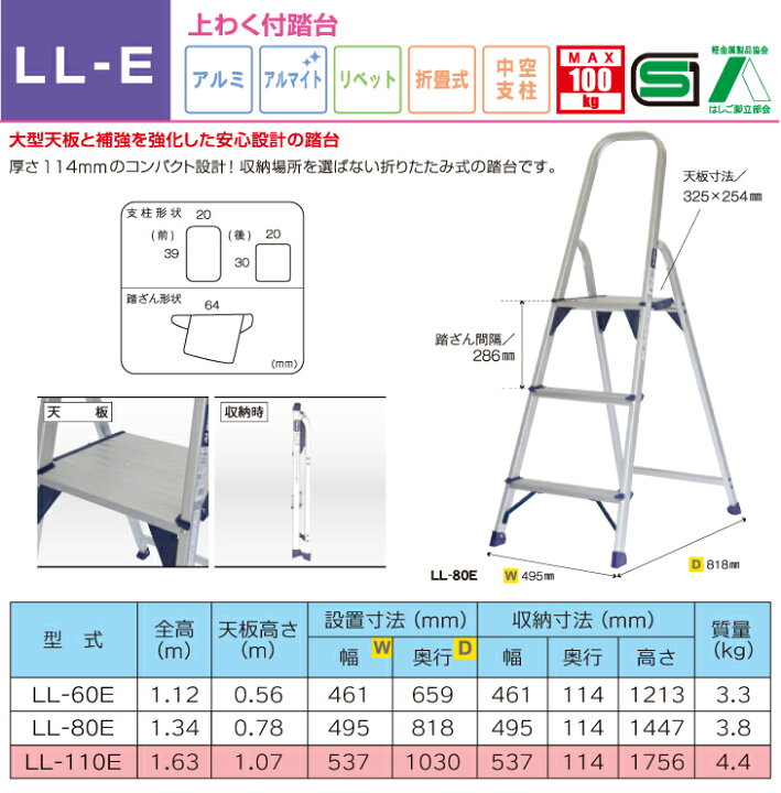 楽天市場】アルインコ 上わく付踏台 LL110E 天板高さ(m)：1.07 使用 