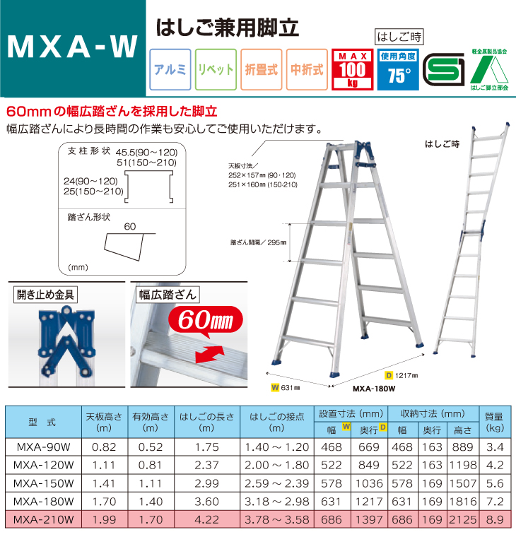 を安く販売 【直送品】 アルインコ はしご兼用脚立 MXA-210W 【大型