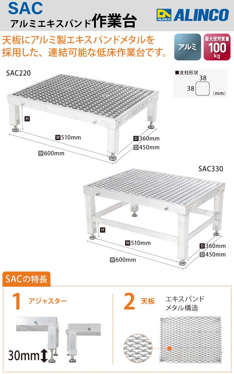 楽天市場】アルインコ アルミ製エキスパンドメタル作業台 SAC330 天板