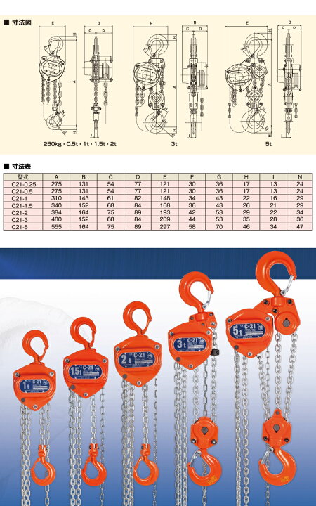楽天市場】象印チェンブロック C21型 手動式チェーンブロック C21-2 
