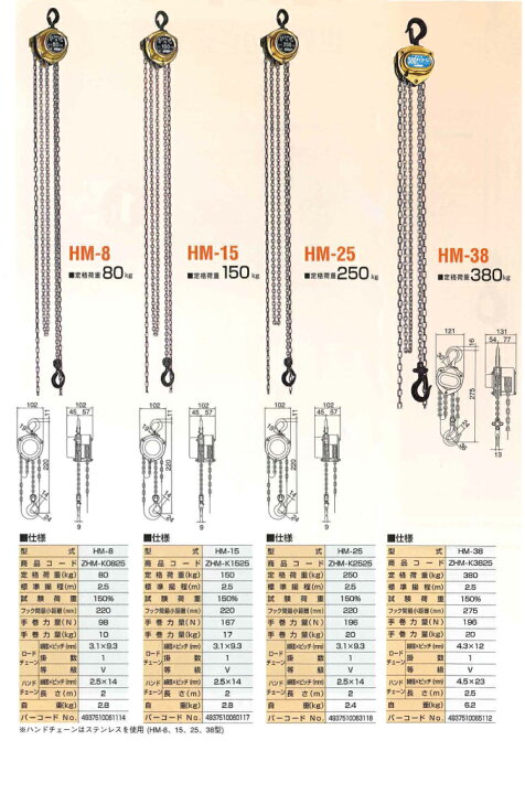 楽天市場】象印チェンブロック HM-38 HM型 ホイストマン 380kg 揚程2.5 