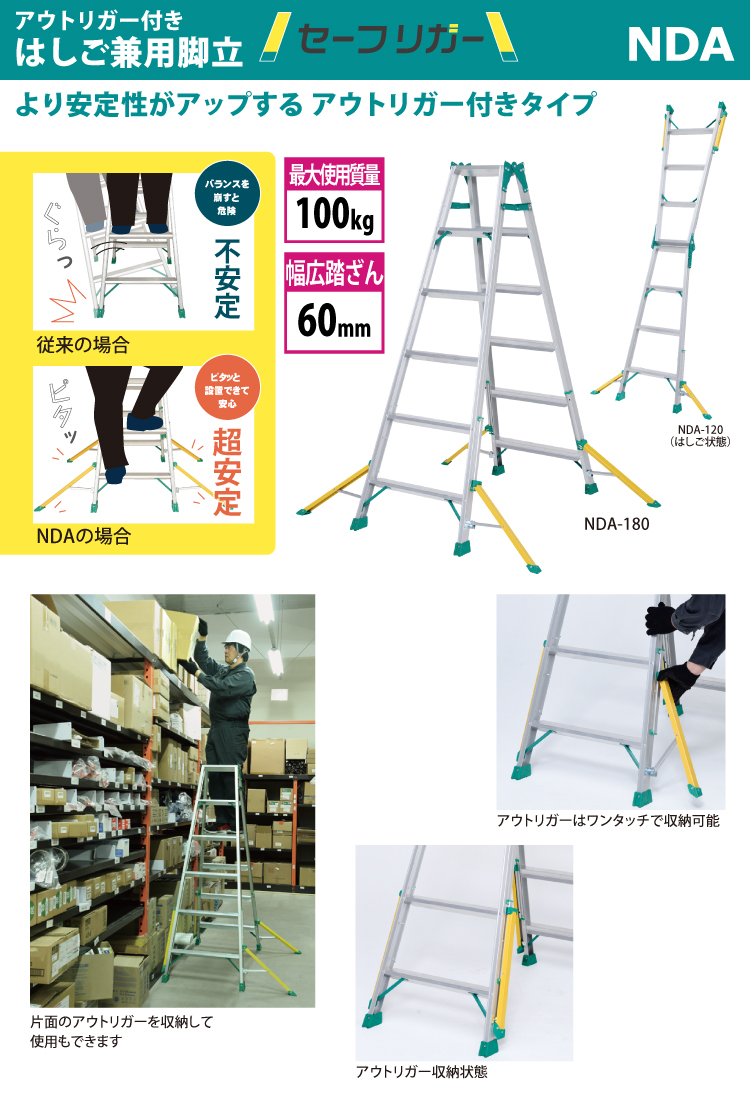 楽天市場】ピカ /Pica はしご兼用脚立 セーフリガー NDA-180 6尺 天板