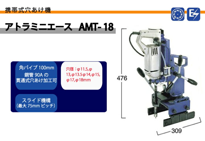 楽天市場】日東工器 アトラミニエース 携帯式 穴あけ機 AMT-18 100V 