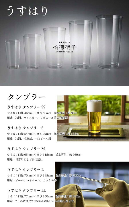 楽天市場】松徳硝子 うすはり タンブラー Sサイズ 6個セット (業務箱 