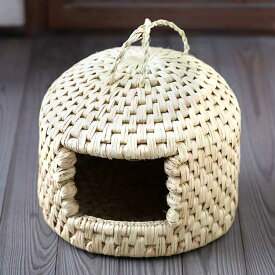 猫ちぐら天然国産稲わら手編み仕上げ夏は涼しく冬は温かい一年中快適に使えるキャットハウス