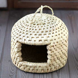 猫ちぐら天然国産稲わら手編み仕上げ夏は涼しく冬は温かい一年中快適に使えるキャットハウス