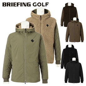 【365日出荷対応】 ブリーフィング ゴルフ ブルゾン メンズ リバーシブル フード パーカー 長袖 フルジップ 保温 防寒 中綿 光電子 ストレッチ 軽量 ボア キルト 秋冬 ゴルフウェア ブランド 無地 ロゴ BRIEFING BRG253MC6