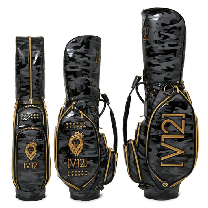 【月間優良ショップ受賞】 V12 ゴルフ キャディバッグ メンズ 9.5型 約4.5kg 5分割 キャディーバッグ ゴルフバッグ 黒  ブラック カモ柄 レア ブランド V122221-CB02B WEBGOLFSHOP TAKEUCHI