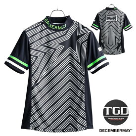 【月間優良ショップ受賞】 当店限定 ディセンバーメイ ゴルフ モックシャツ メンズ 半袖 ハイネック モックネック シャツ 吸湿速乾 UVカット ゴルフウェア 総柄 ブランド DECEMBERMAY 1-205-0122