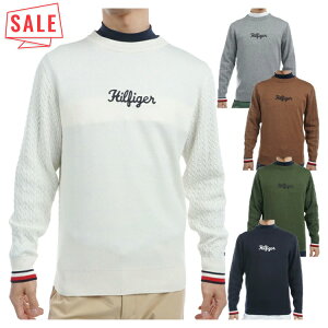 【セール対象】 トミーヒルフィガー ゴルフ セーター メンズ 長袖 ニット クルーネック 天竺編み ケーブル編み ゴルフウェア ブランド 無地 ライン ロゴ 秋 冬 THMA461