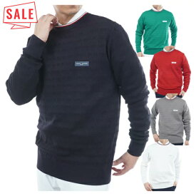 【セール対象】 トミーヒルフィガー ゴルフ セーター メンズ 長袖 ニット クルーネック 軽量 ジャガード ゴルフウェア ブランド 総柄 ライン ロゴ 秋 冬 THMA564