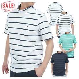【セール対象】 トミーヒルフィガー ゴルフ モックシャツ メンズ 半袖 シャツ モックネック ハイネック UVカット ストレッチ ゴルフウェア ブランド 総柄 ボーダー ロゴ THMA627