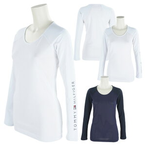 【365日出荷対応】 トミーヒルフィガー ゴルフ インナーシャツ レディース 長袖 シャツ Uネック 吸水速乾 抗菌防臭 UVカット ゴルフウェア ブランド 無地 ロゴ THLA491