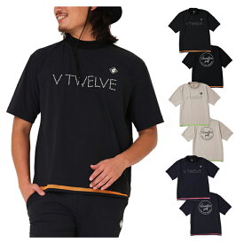 【365日出荷対応】 V12 ゴルフ モックシャツ メンズ 半袖 シャツ ハイネック モックネック メッシュ ストレッチ 撥水 無地 ロゴ ゴルフウェア ブランド V122510-MK03