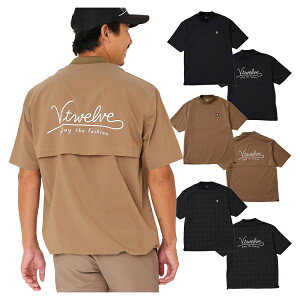 【365日出荷対応】 V12 ゴルフ モックシャツ メンズ 半袖 シャツ ハイネック モックネック メッシュ ストレッチ 軽量 吸水速乾 総柄 チェック ロゴ ゴルフウェア ブランド V122510-MK09