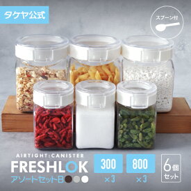 お得な売れ筋セット！ 【送料無料】 タケヤ フレッシュロック アソートセットB（角型 300×3　800×3） スパイス 調味料入れ 密閉 プラスチック キャニスター 保存容器 キッチン FRESHLOK 日本製 おしゃれ 軽量 ワンタッチ 小麦粉 塩 砂糖 調味料 透明 TAKEYA 公式