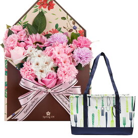 クリスマス 福袋 2025 ソープフラワー 花封筒 + エコバッグ / プレゼント ギフト 誕生日 お祝いレジ 保冷バッグ おしゃれ エコバック エコバッグ トートバッグ トートバック 女性 ご挨拶 新年 桜 さくら bバラ カーネーション ボックスフラワー アレンジメント