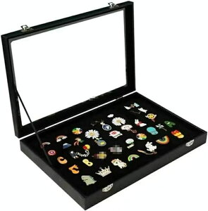 ピンバッジ ケース 収納ケース 透明窓木製ピンディスプレイケース エナメルピンミリタリーバッジメダルディスプレイケース ピン缶バッジ ピンズフレーム 収納可能 防塵/UV保護 S M L