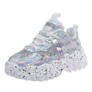 厚底スニーカー グリッター スニーカー 厚底 レディース ダッドスニーカー 個性的 キラキラ きらきら ラメ シューズ 韓国 ファッション 紐靴 厚底ブーツ 滑り止