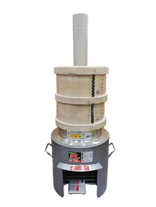 (特選国産品 お徳5点セット) 煙突付き 極厚かまど 38型 OS-0659 羽釜28cm 桧ヒノキ 丸セイロ尺(30cm) 2段重フタ付き(体2、竹ス2、蓋1) 綿ふかし布(緑2枚)