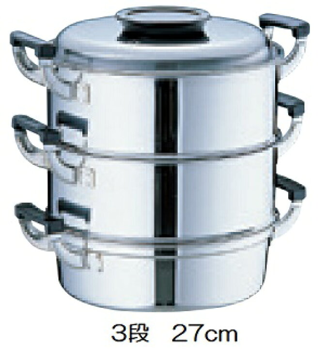 楽天市場】桃印 ステンレス 丸型蒸器 (丸型蒸し器 3段 27cm IH対応 
