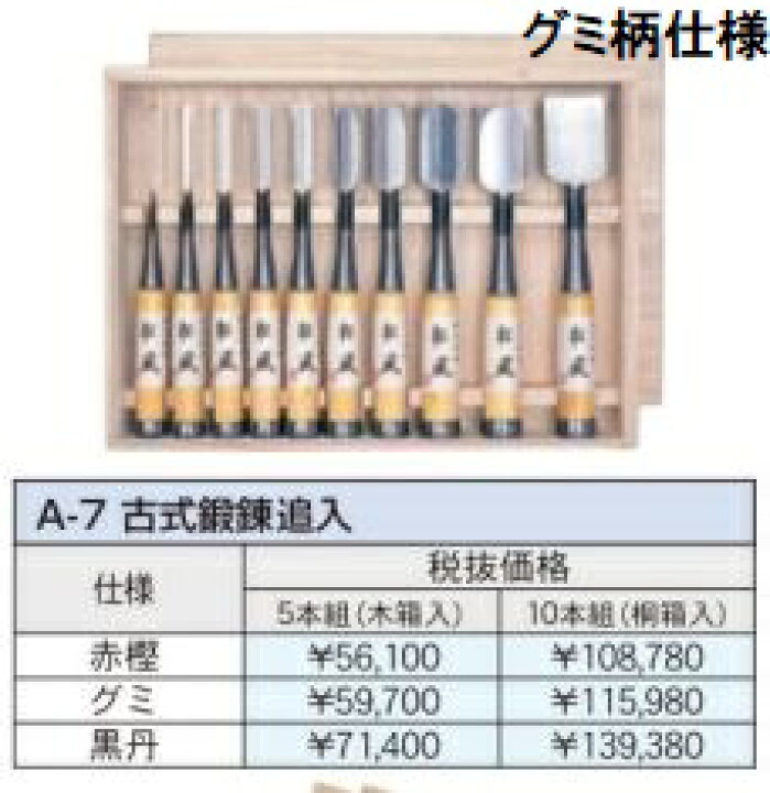 楽天市場】(10本セット) 極上別撰 播州三木 鑿 A-7 松風 古式鍛錬追入 