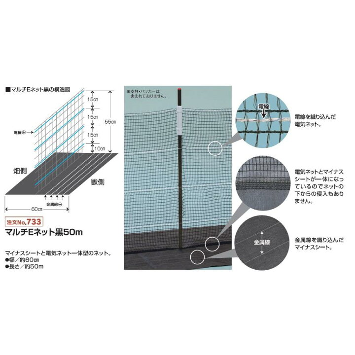 楽天市場】イノシシ・小動物対策用 マルチEネット黒100mセット (943 