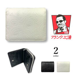 【全2色】Frank Miura フランク三浦 ラウンドファスナー 二つ折り財布 ショートウォレット 合皮 モノグラムデザイン メンズ レディース ユニセックス 男女兼用 オリジナル プレゼント（クリックポスト送料無料）