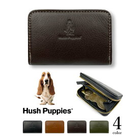 全4色　Hush Puppies ハッシュパピー リアルレザー ラウンドファスナー コインケース 小銭入れ ミニウォレット 本革 牛革 ワンちゃん 犬 ドッグ メンズ レディース 男女兼用 プレゼント 贈り物 父の日（クリックポスト送料無料）