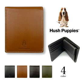 全4色　Hush Puppies ハッシュパピー リアルレザー バイカラー 二つ折り財布 ショートウォレット 本革 牛革 豚革 ワンちゃん 犬 ドッグ メンズ レディース 男女兼用 プレゼント 贈り物 父の日（送料無料）