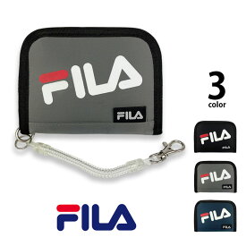 【送料無料】全3色 FILA（フィラ） ナイロン ラウンドファスナー ロゴ デザイン 二つ折り 財布 ストラップ 付き ウォレット ウォレットチェーン コイルコード メンズ レディース 男女兼用 プレゼント 贈り物 （クリックポスト送料無料）