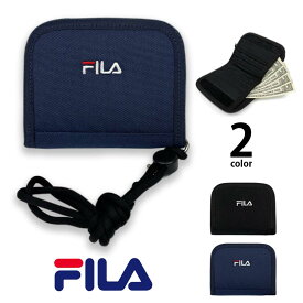 【送料無料】全2色 FILA フィラ 財布 ロゴ刺繍 デザイン ナイロン 二つ折り ネックストラップ 付き ウォレット マジックテープ ウォレットチェーン ナイロン メンズ レディース 男女兼用 プレゼント 贈り物 （クリックポスト送料無料）