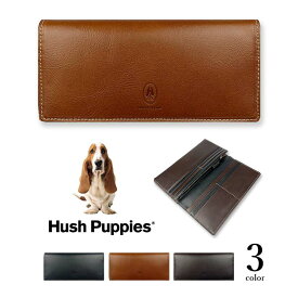 全3色　Hush Puppies ハッシュパピー リアルレザー バイカラー かぶせ 長財布 ロングウォレット スリム ファスナー小銭入れ 牛革 ワンちゃん 犬 ドッグ メンズ レディース 男女兼用 プレゼント 贈り物 父の日