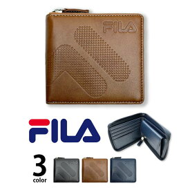 【送料無料】全3色 FILA（フィラ）ドットロゴ型押し ラウンドファスナー 2つ折り財布 ショート ウォレット フェイクレザー メンズ レディース 男女兼用 プレゼント 贈り物 （クリックポスト送料無料）